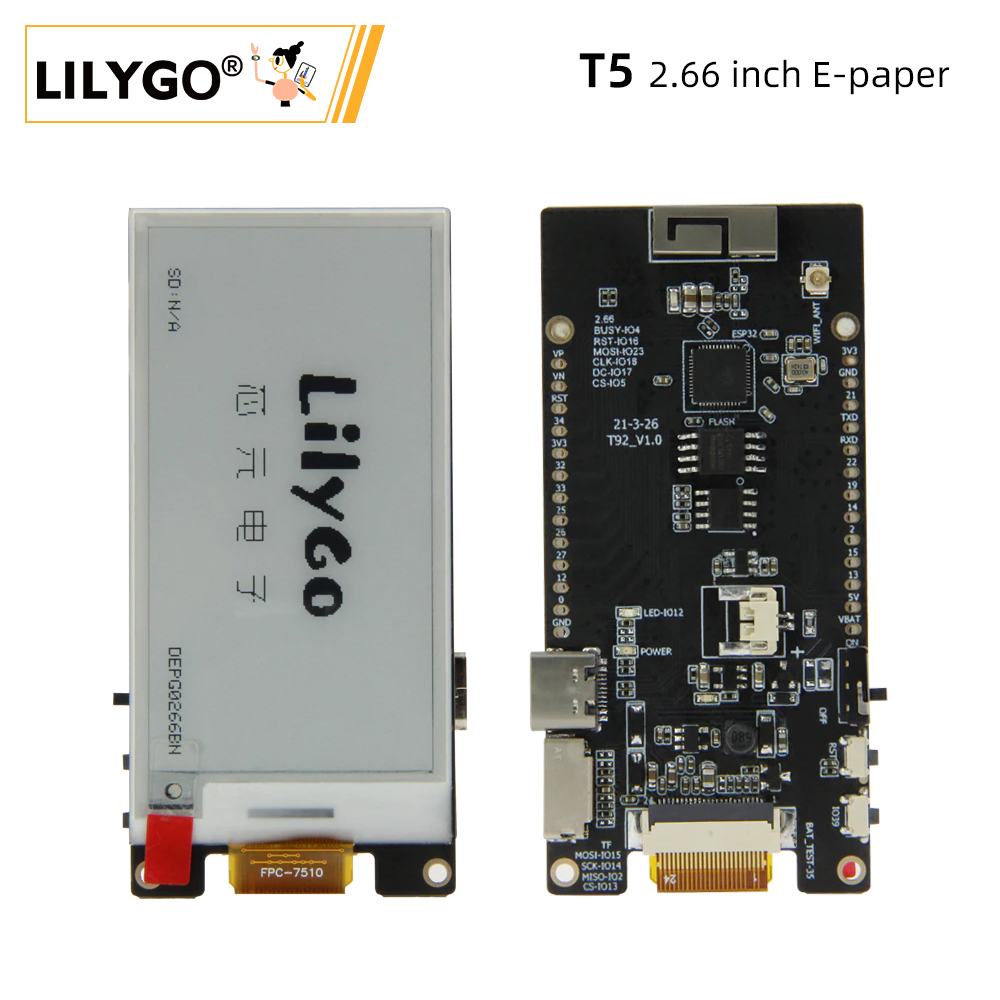 Home Automation Arduino - LILYGO® TTGO T5 2.66-Inch E-Paper Pantalla